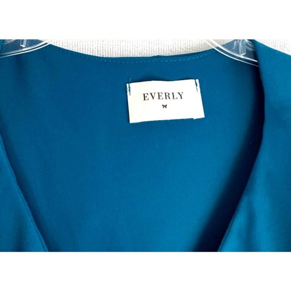 Everly Ruffled Tie Front V Neck Dress Sleeveless Mini Shift Teal Sz: M Polyester - Picture 4 of 8